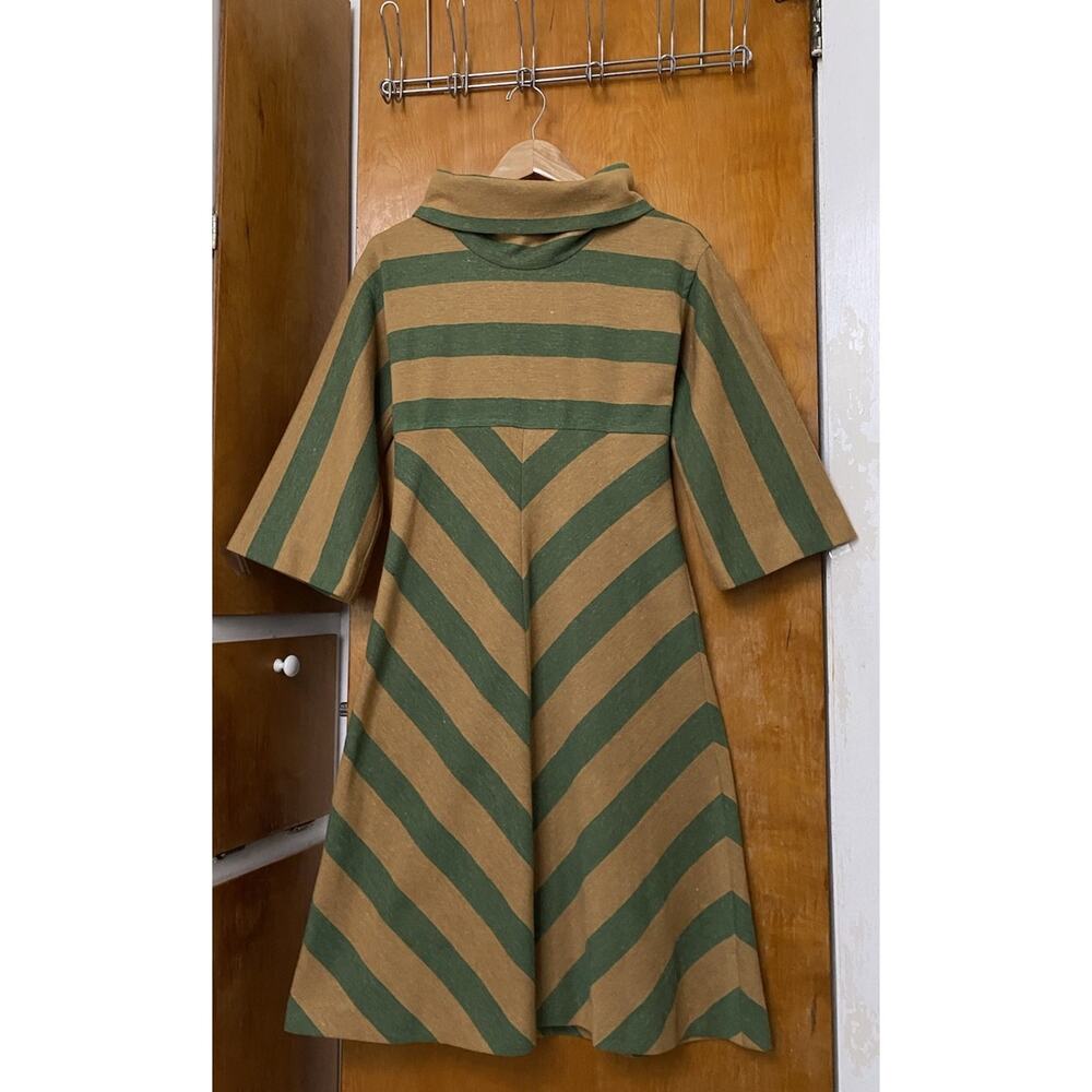 Vintage 70s Chevron Striped Mod Midi Dress Knit Kimono Sleeve Sz S Op Art 60s